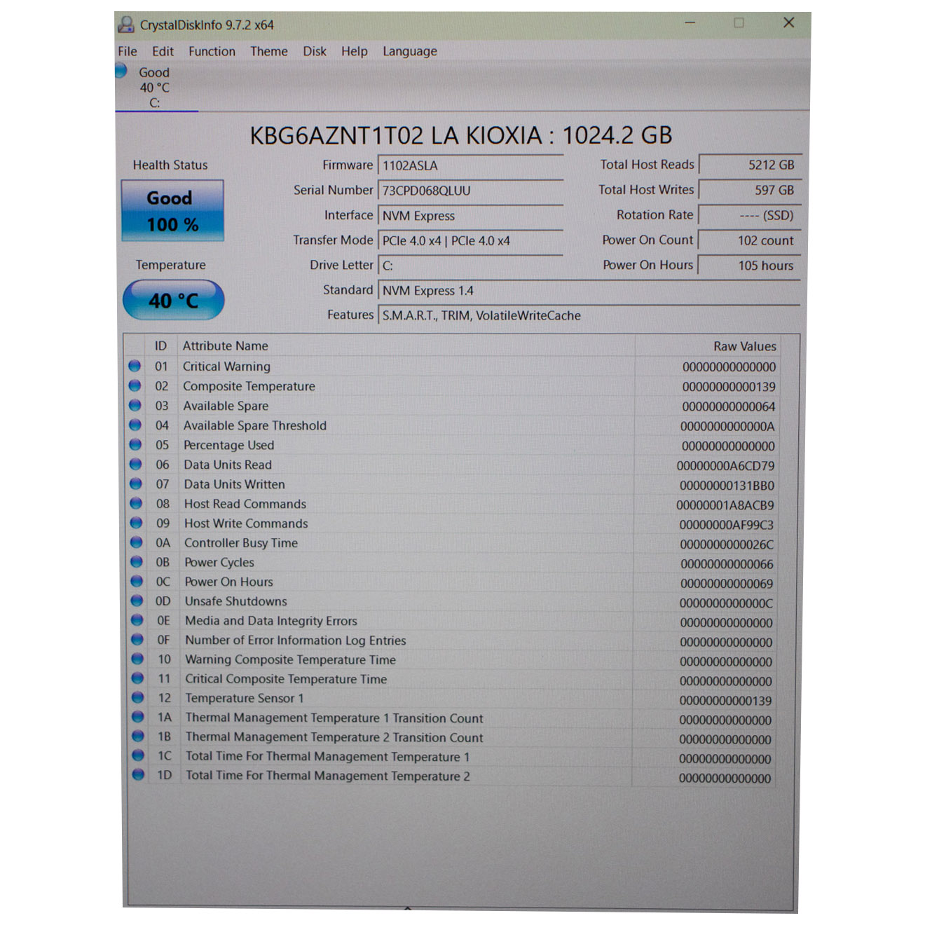 KIOXIA 1 TB M2 PCIe 4.0 NVMe 1.4 Hard Drive