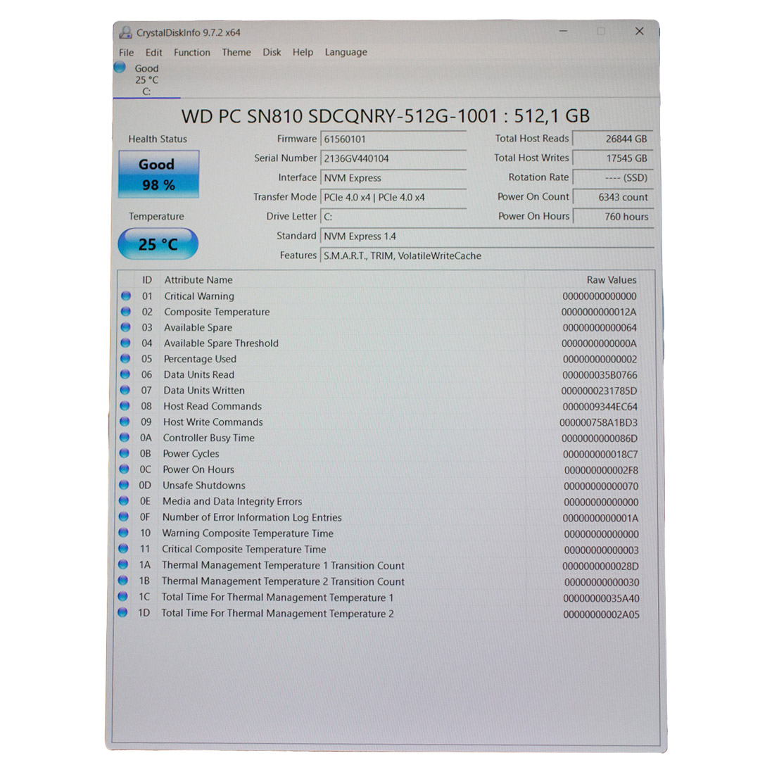 Western Digital PCIe Gen 4x4 NVMe 1.4 512 GB SSD Hard Drive