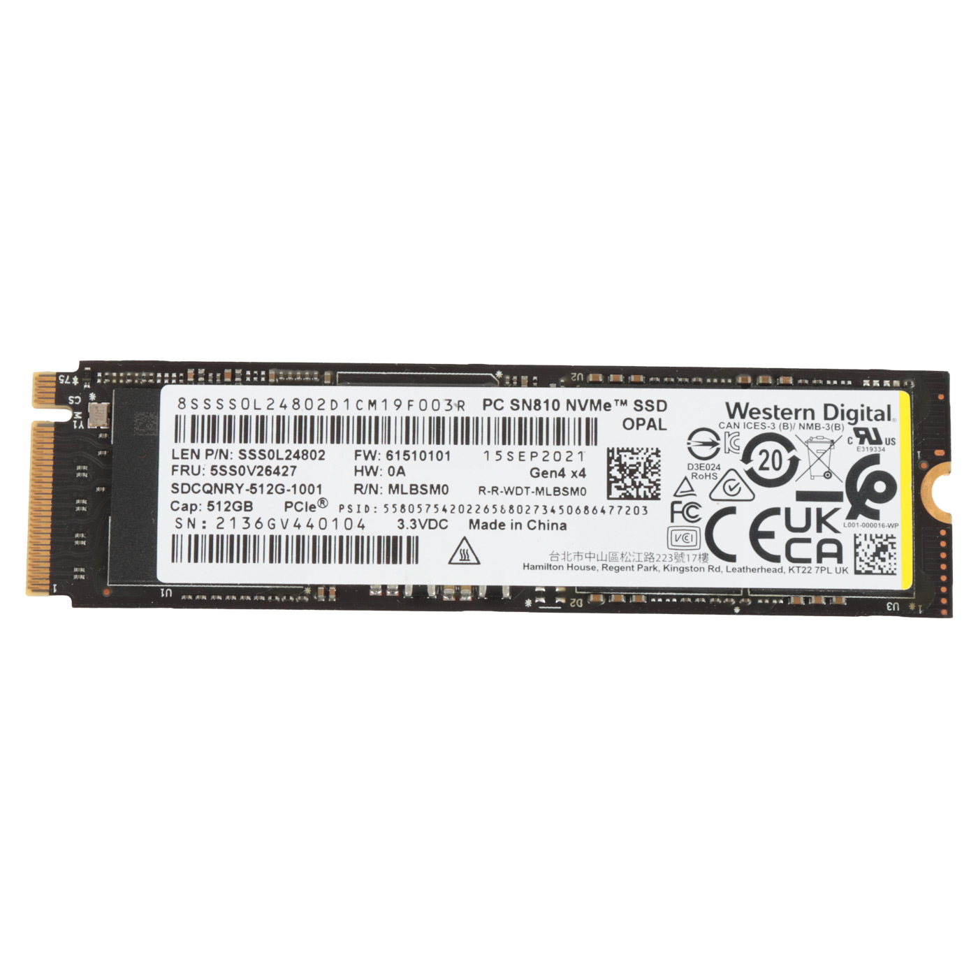 Western Digital PCIe Gen 4x4 NVMe 1.4 512 GB SSD Hard Drive