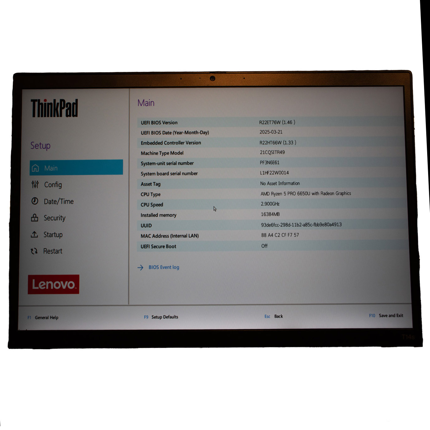 Lenovo Thinkpad T14s 3rd generation motherboard processor
