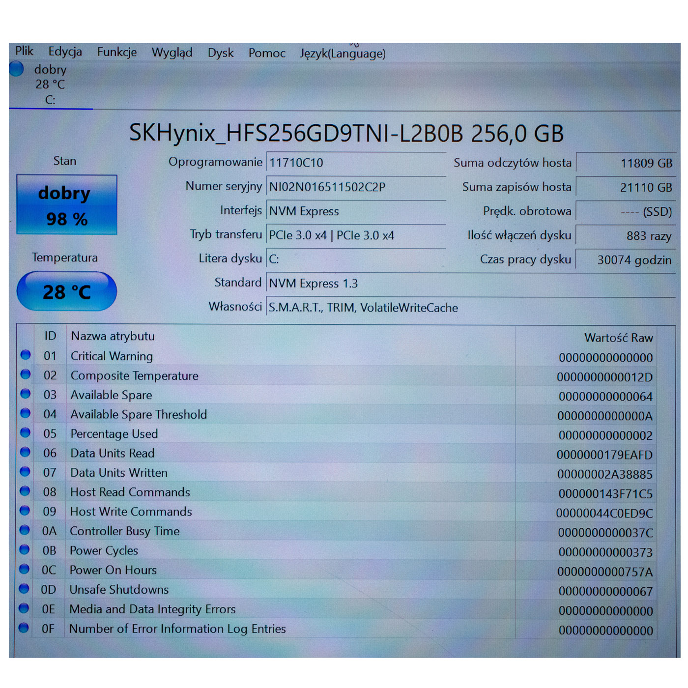M.2 256 GB SK Hynix PCIe NVMe 3.0 x4 Hard Drive