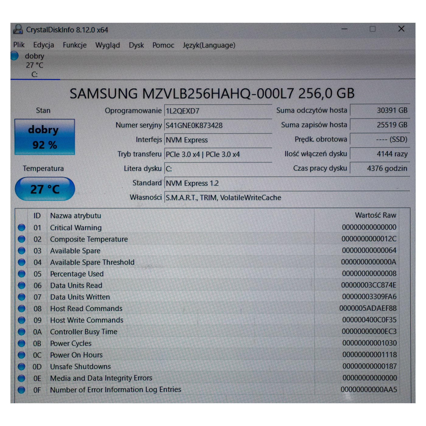 Samsung 256 GB PCIe SSD M2 2280 Hard Drive