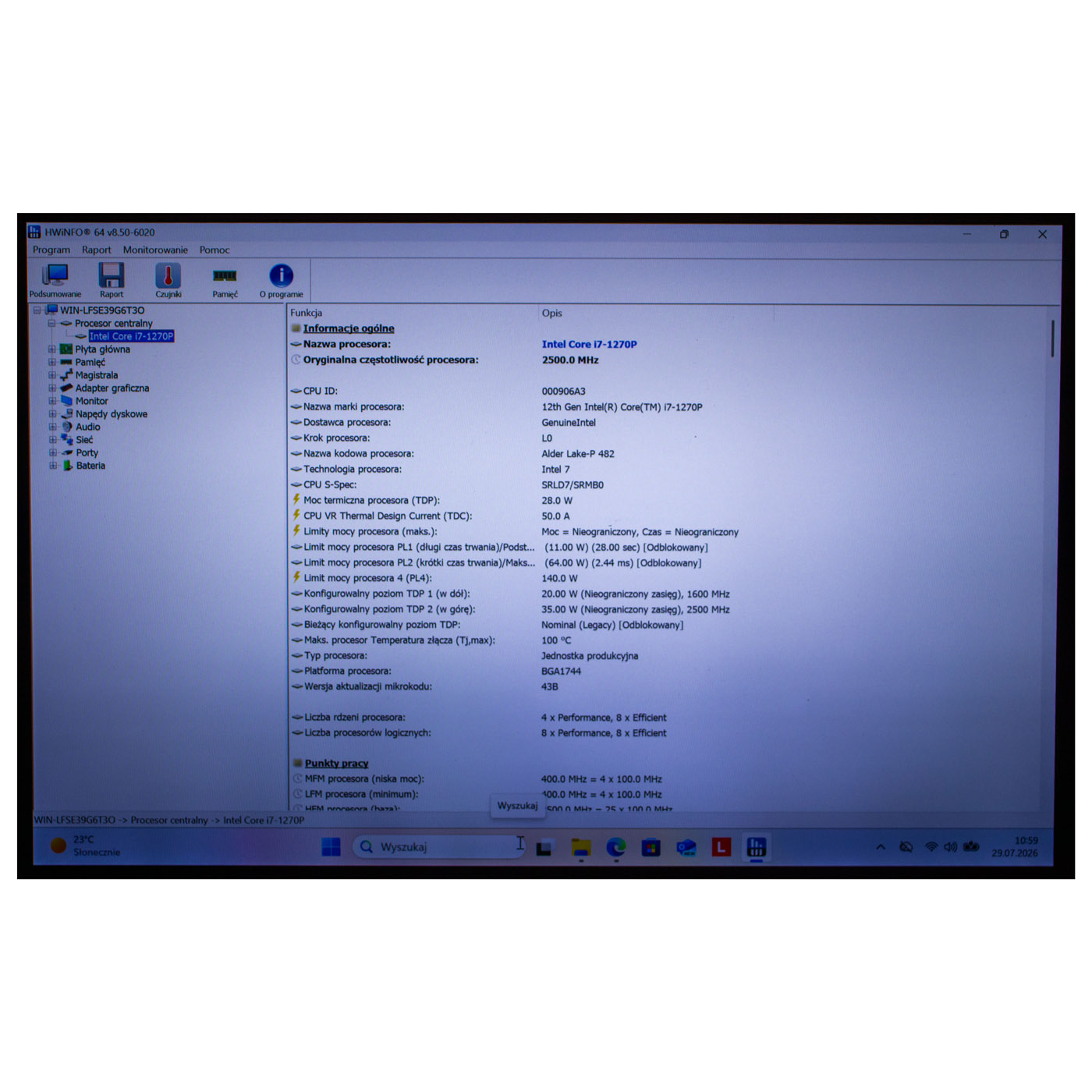 Lenovo X1 Carbon 10 i7 1270P motherboard processor