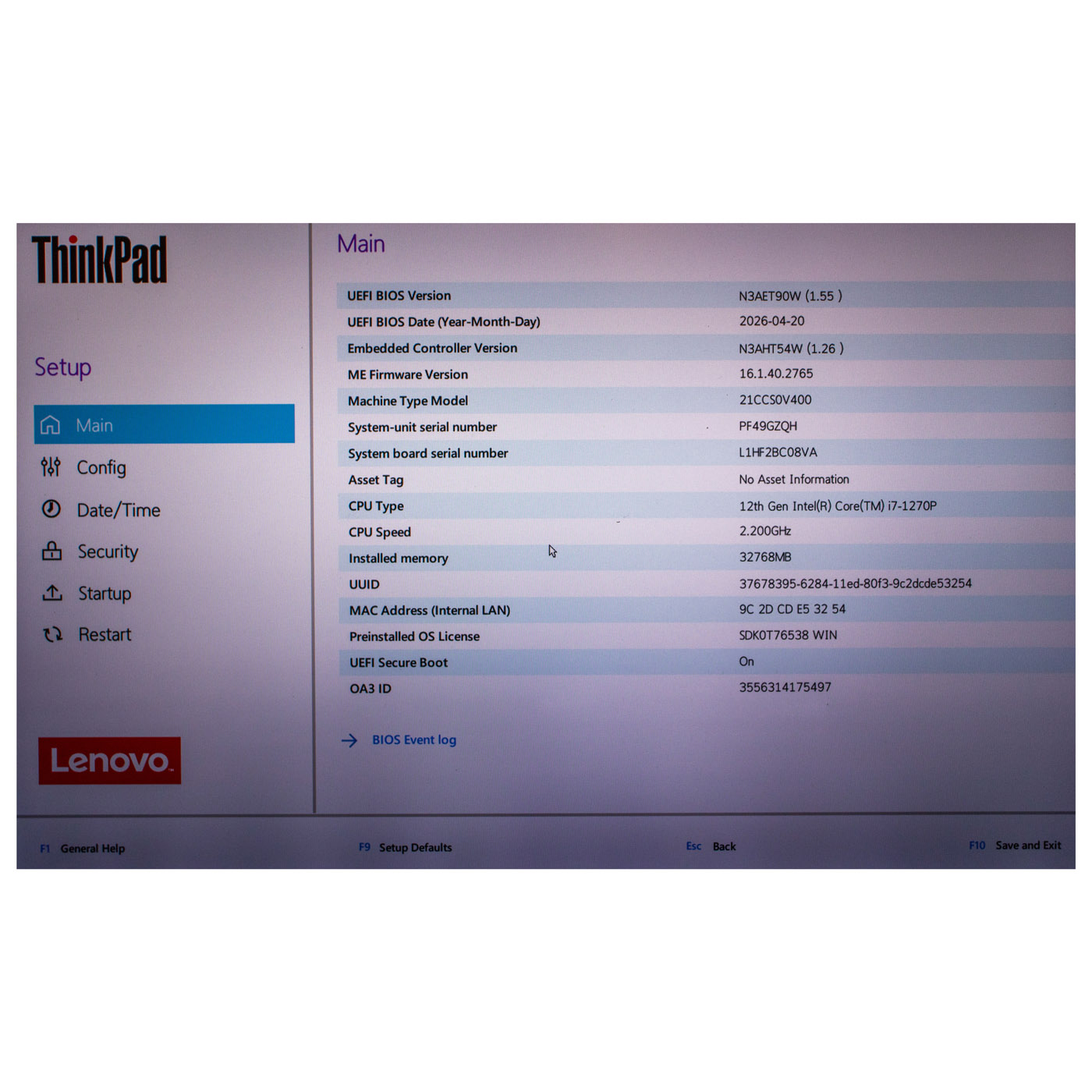 Lenovo X1 Carbon 10 i7 1270P motherboard processor