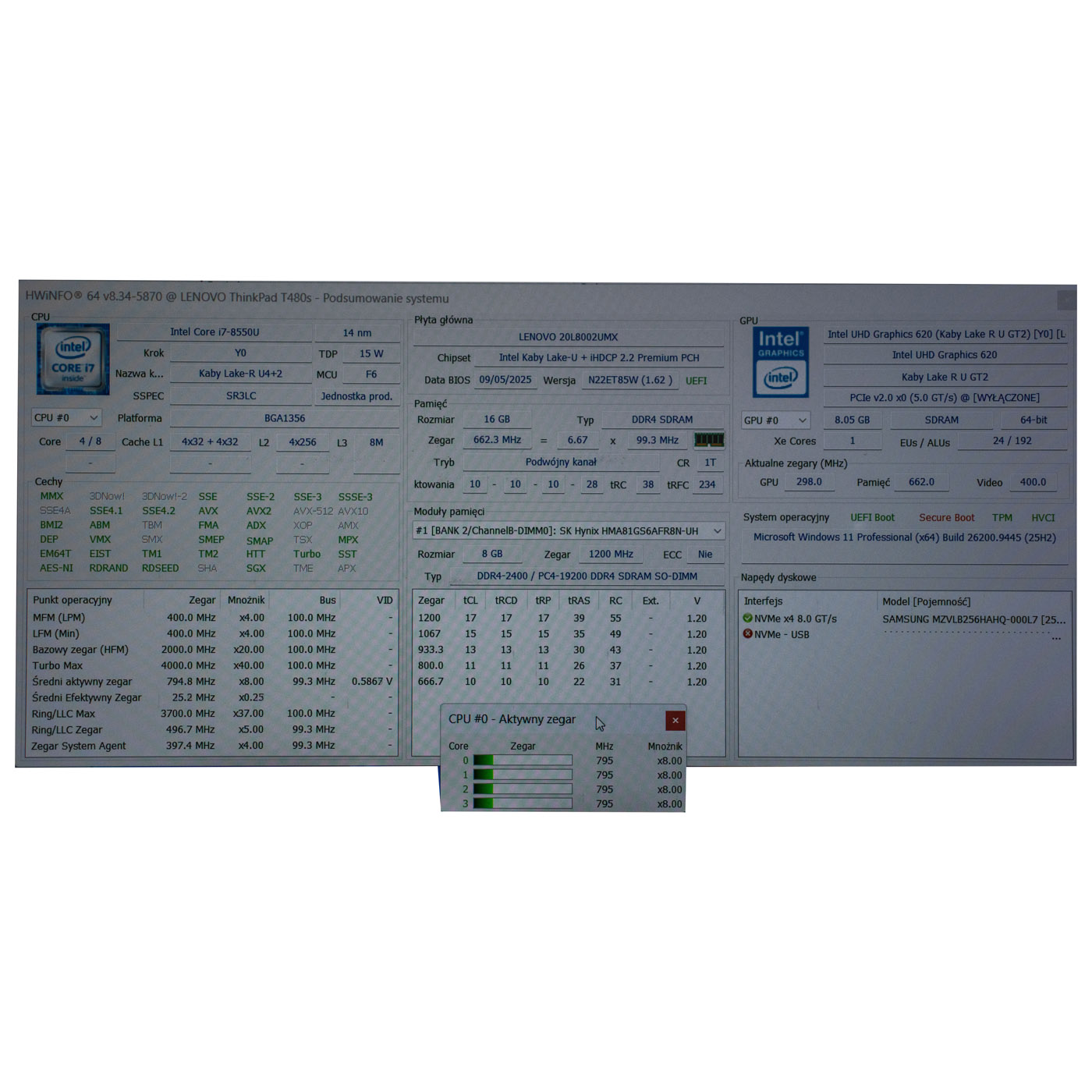 Motherboard processor Lenovo ThinkPad T480s i7 8550U