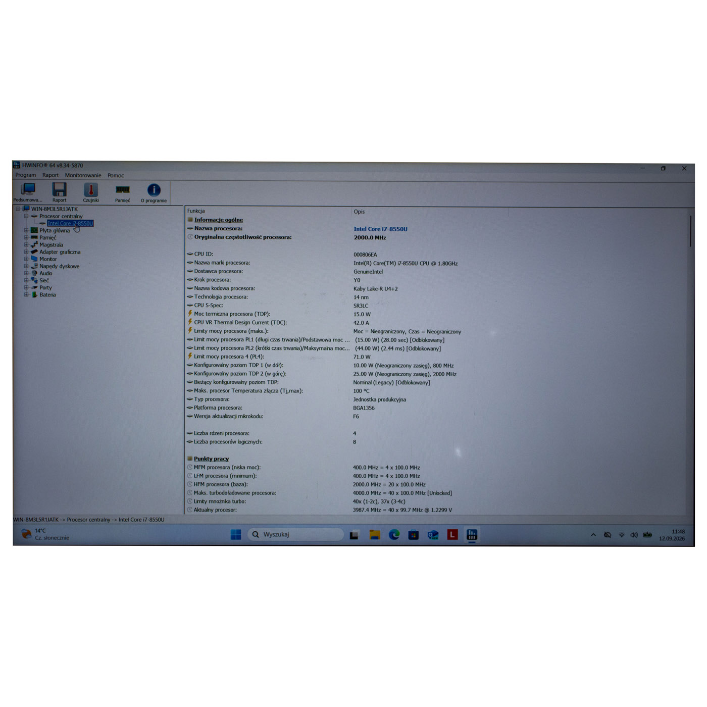 Motherboard processor Lenovo ThinkPad T480s i7 8550U