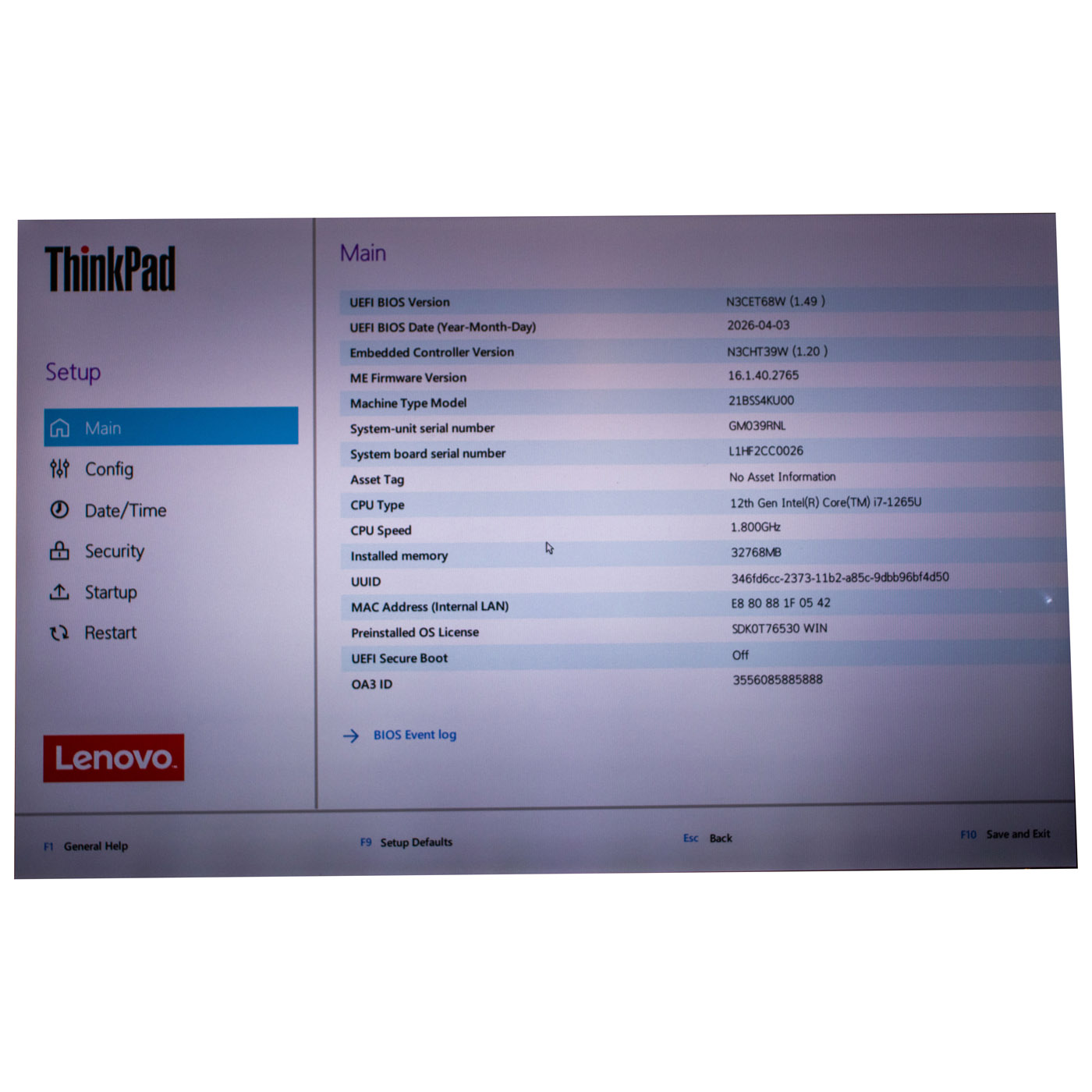 Lenovo T14s 3rd gen i7 1265U processor motherboard 32 GB