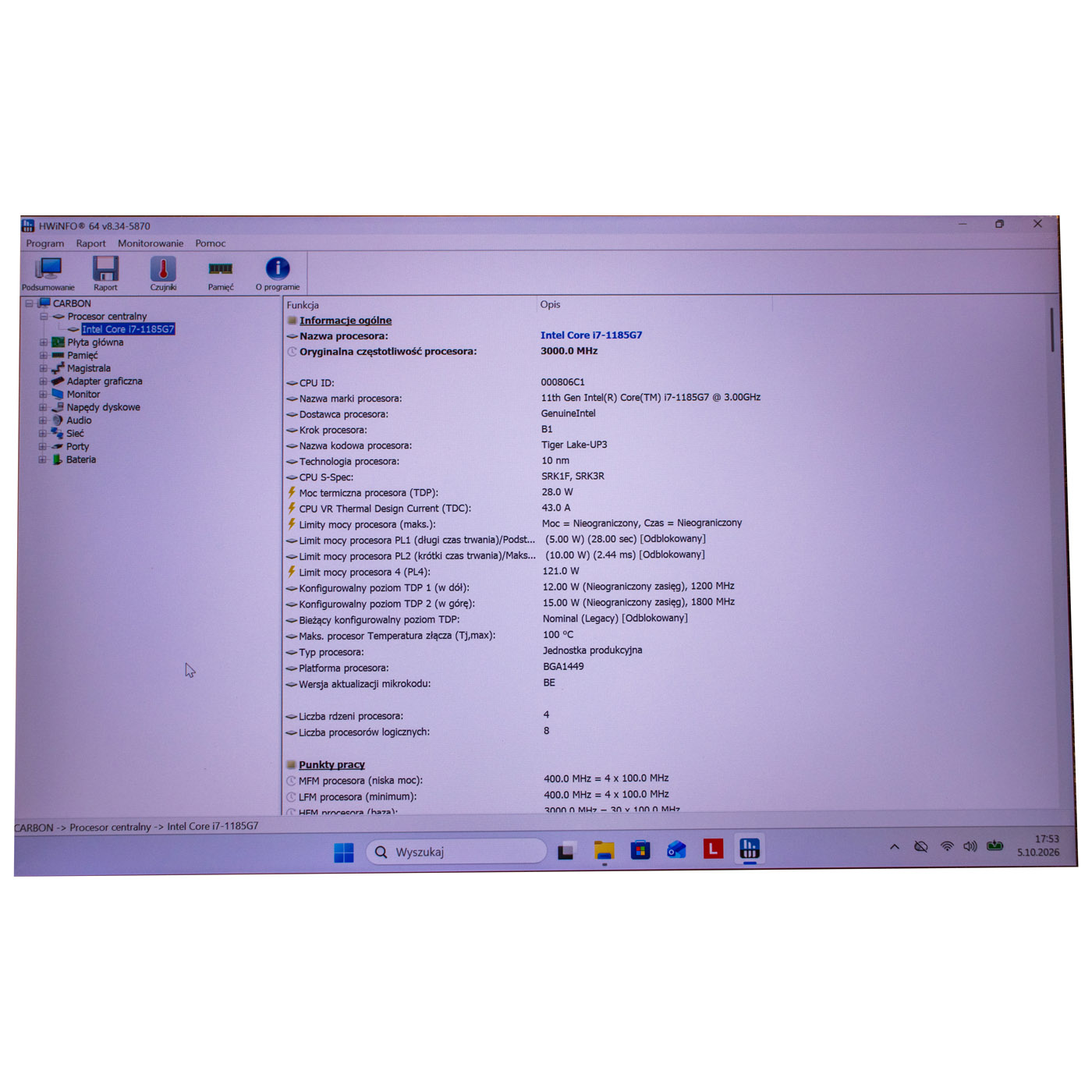 System Board Intel i7-1185G7 16GB Lenovo ThinkPad X1 Carbon Gen 9