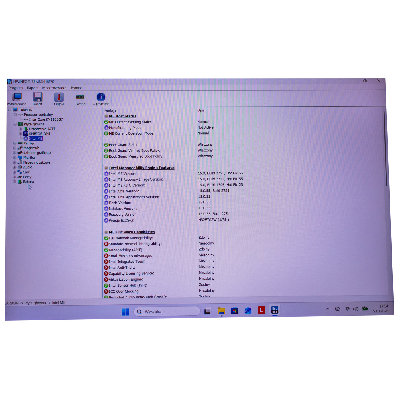 System Board Intel i7-1185G7 16GB Lenovo ThinkPad X1 Carbon Gen 9