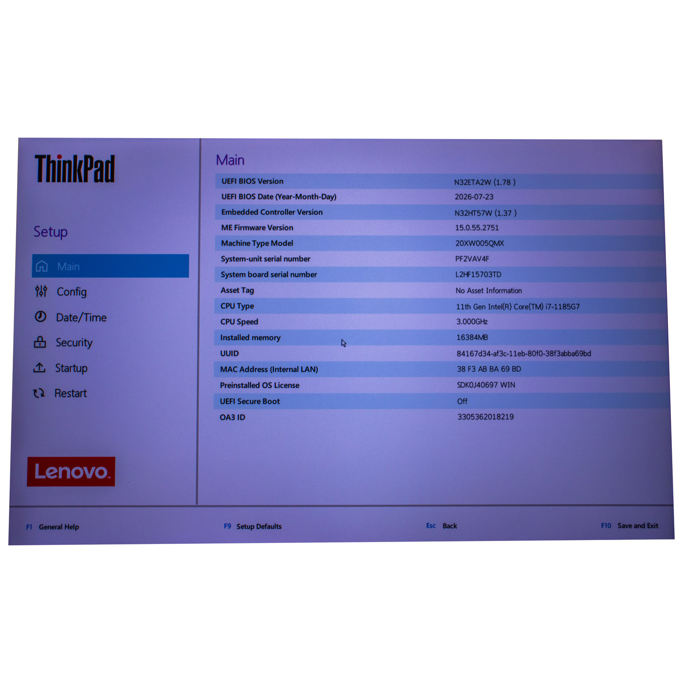 System Board Intel i7-1185G7 16GB Lenovo ThinkPad X1 Carbon Gen 9