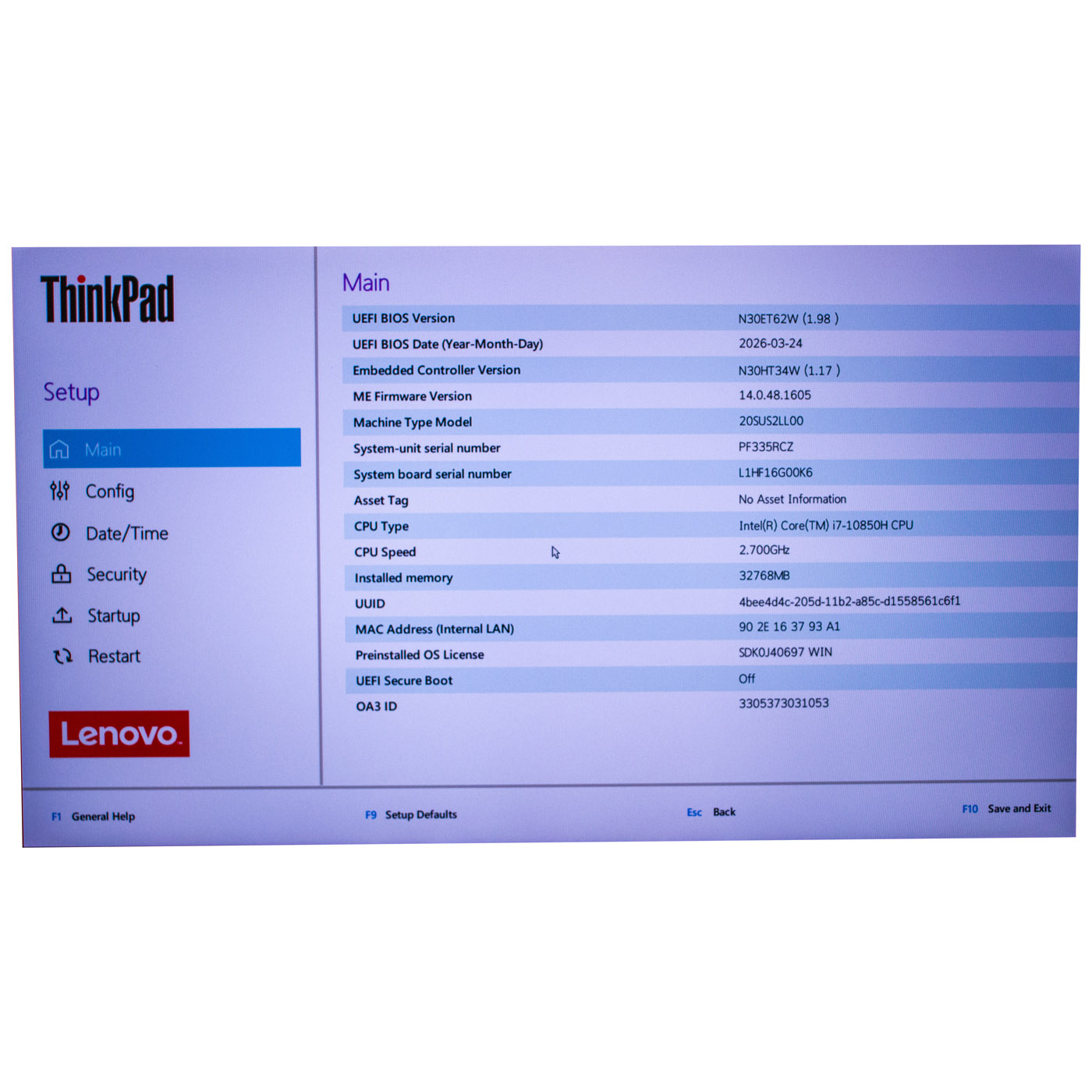 Motherboard intel processor Lenovo ThinkPad P15 i7 10850H